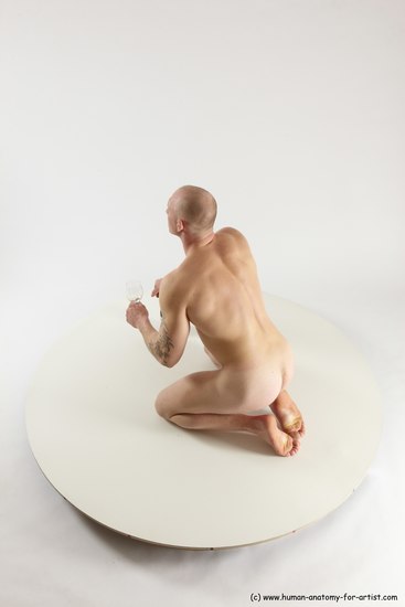 Nude Man White Kneeling poses - ALL Slim Bald Kneeling poses - on both knees Multi angles poses Realistic