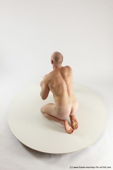 Nude Man White Kneeling poses - ALL Slim Bald Kneeling poses - on both knees Multi angles poses Realistic