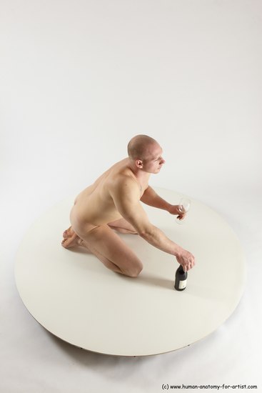 Nude Man White Kneeling poses - ALL Slim Bald Kneeling poses - on both knees Multi angles poses Realistic