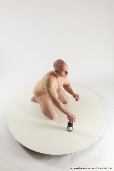 Nude Man White Kneeling poses - ALL Slim Bald Kneeling poses - on both knees Multi angles poses Realistic