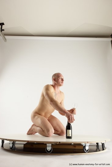 Nude Man White Kneeling poses - ALL Slim Bald Kneeling poses - on both knees Multi angles poses Realistic