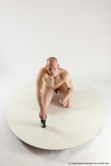 Nude Man White Kneeling poses - ALL Slim Bald Kneeling poses - on both knees Multi angles poses Realistic