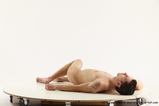 Nude Man White Laying poses - ALL Athletic Short Brown Laying poses - on back Multi angles poses Realistic