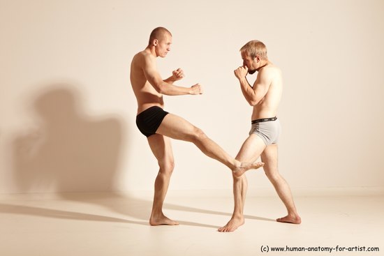 Underwear Martial art Man - Man White Moving poses Slim Short Blond Dynamic poses Academic