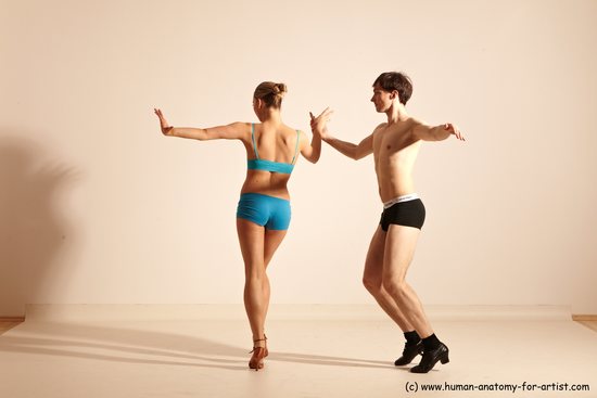 Underwear Woman - Man White Slim Short Brown Dancing Dynamic poses Academic