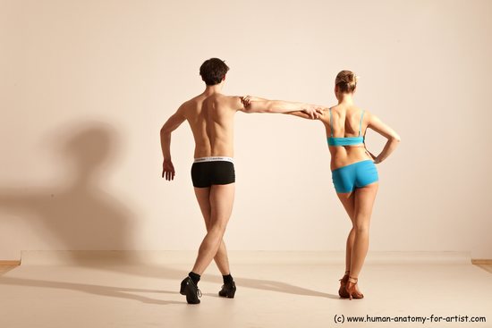 Underwear Woman - Man White Slim Short Brown Dancing Dynamic poses Academic