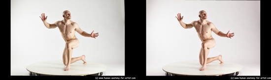 Nude Man White Kneeling poses - ALL Muscular Bald Kneeling poses - on one knee 3D Stereoscopic poses Realistic