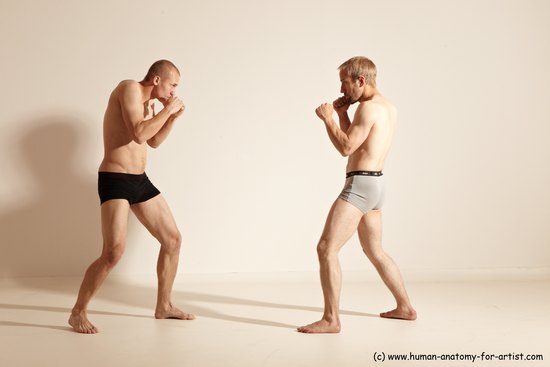 Underwear Martial art Man - Man White Moving poses Slim Short Blond Dynamic poses Academic