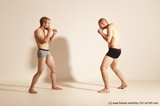 Underwear Martial art Man - Man White Moving poses Slim Short Blond Dynamic poses Academic