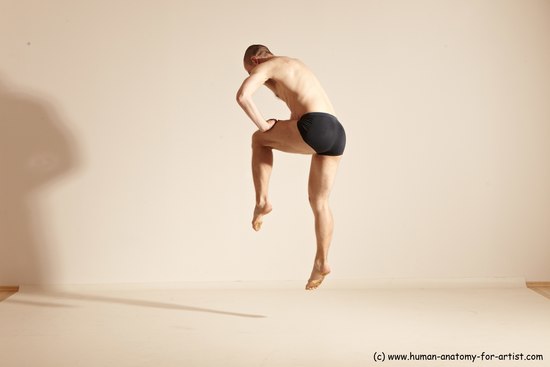 Underwear Gymnastic poses Man White Slim Bald Dancing Dynamic poses Academic