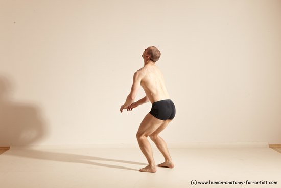 Underwear Gymnastic poses Man White Slim Bald Dancing Dynamic poses Academic