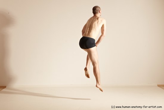 Underwear Gymnastic poses Man White Slim Bald Dancing Dynamic poses Academic