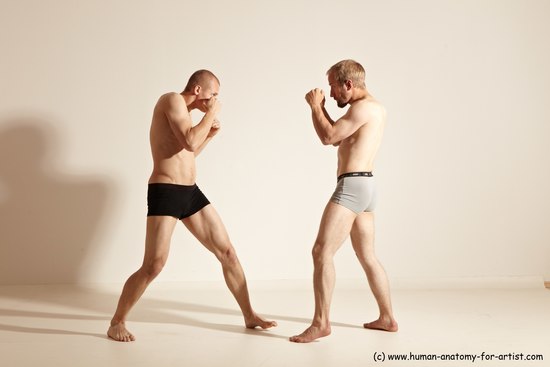 Underwear Martial art Man - Man White Moving poses Athletic Short Blond Dynamic poses Academic