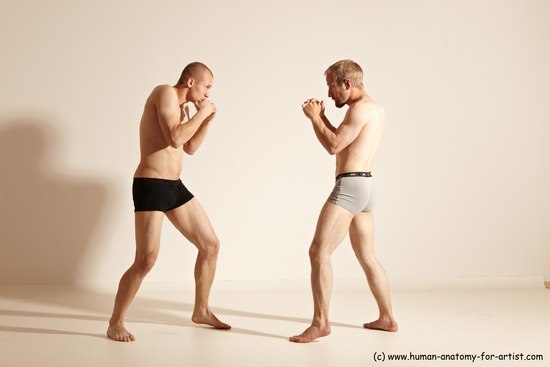 Underwear Martial art Man - Man White Moving poses Athletic Short Blond Dynamic poses Academic