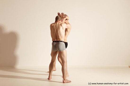 Underwear Martial art Man - Man White Moving poses Athletic Short Blond Dynamic poses Academic