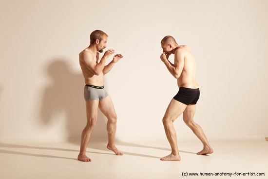 Underwear Martial art Man - Man White Moving poses Athletic Short Blond Dynamic poses Academic