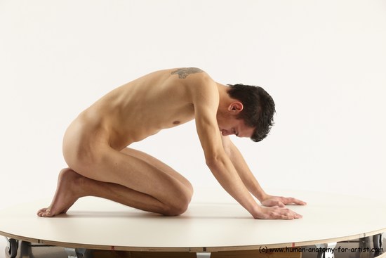 Nude Man White Athletic Short Brown Sitting poses - ALL Sitting poses - on knees Multi angles poses Realistic