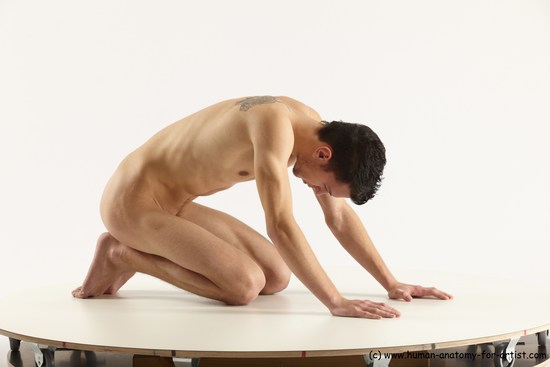 Nude Man White Athletic Short Brown Sitting poses - ALL Sitting poses - on knees Multi angles poses Realistic