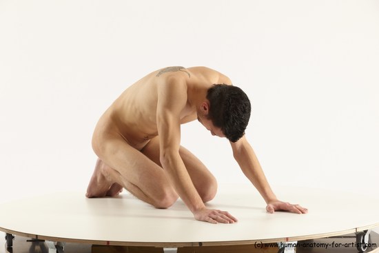 Nude Man White Athletic Short Brown Sitting poses - ALL Sitting poses - on knees Multi angles poses Realistic