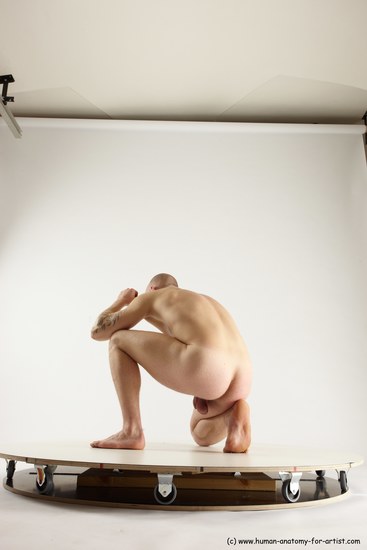 Nude Man White Slim Bald Sitting poses - ALL Sitting poses - on knees Multi angles poses Realistic