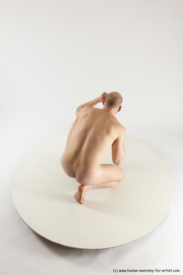 Nude Man White Slim Bald Sitting poses - ALL Sitting poses - on knees Multi angles poses Realistic