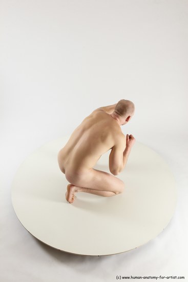 Nude Man White Slim Bald Sitting poses - ALL Sitting poses - on knees Multi angles poses Realistic