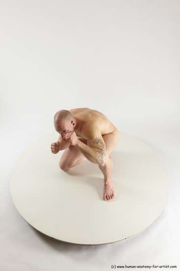 Nude Man White Slim Bald Sitting poses - ALL Sitting poses - on knees Multi angles poses Realistic