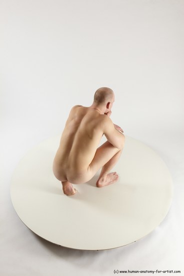 Nude Man White Slim Bald Sitting poses - ALL Sitting poses - on knees Multi angles poses Realistic