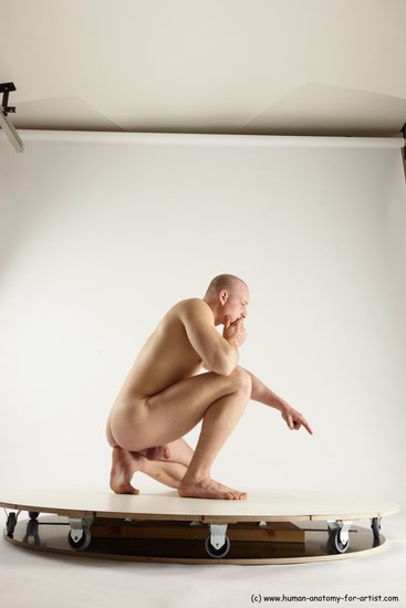 Nude Man White Slim Bald Sitting poses - ALL Sitting poses - on knees Multi angles poses Realistic