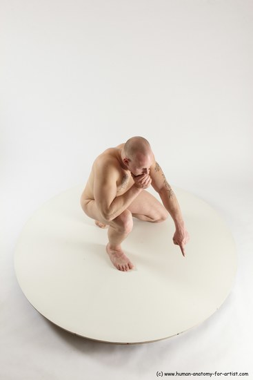 Nude Man White Slim Bald Sitting poses - ALL Sitting poses - on knees Multi angles poses Realistic