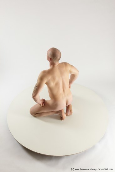 Nude Man White Slim Bald Sitting poses - ALL Sitting poses - on knees Multi angles poses Realistic