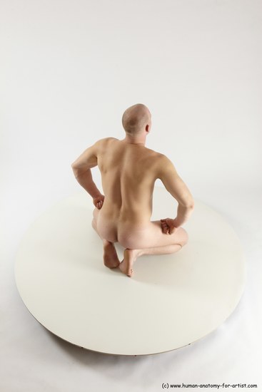 Nude Man White Slim Bald Sitting poses - ALL Sitting poses - on knees Multi angles poses Realistic