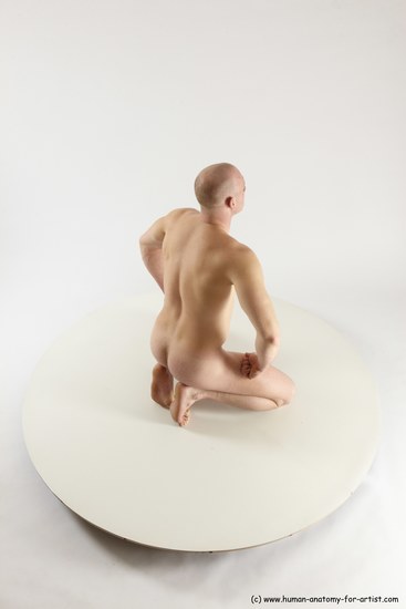 Nude Man White Slim Bald Sitting poses - ALL Sitting poses - on knees Multi angles poses Realistic