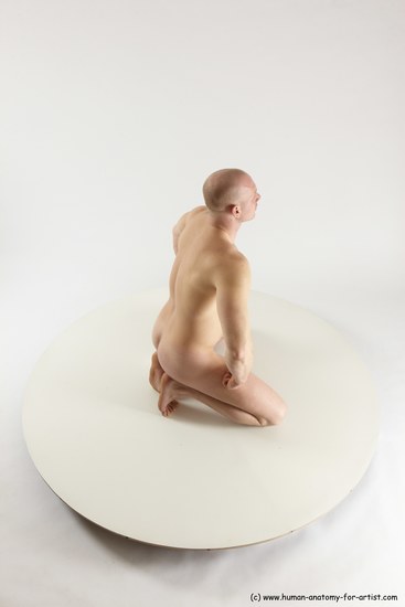 Nude Man White Slim Bald Sitting poses - ALL Sitting poses - on knees Multi angles poses Realistic