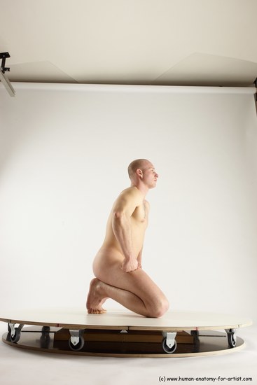 Nude Man White Slim Bald Sitting poses - ALL Sitting poses - on knees Multi angles poses Realistic