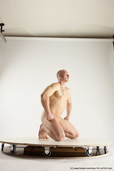 Nude Man White Slim Bald Sitting poses - ALL Sitting poses - on knees Multi angles poses Realistic