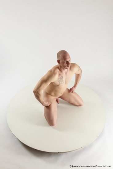 Nude Man White Slim Bald Sitting poses - ALL Sitting poses - on knees Multi angles poses Realistic