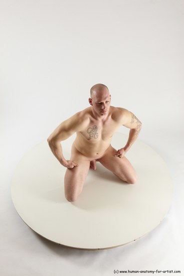 Nude Man White Slim Bald Sitting poses - ALL Sitting poses - on knees Multi angles poses Realistic