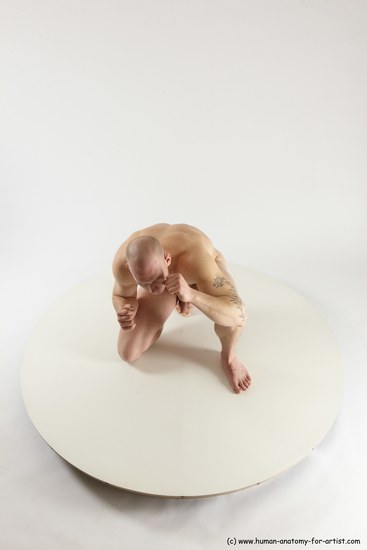 Nude Man White Slim Bald Sitting poses - ALL Sitting poses - on knees Multi angles poses Realistic