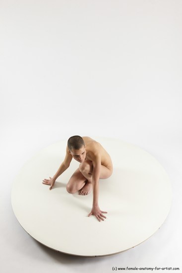 Nude Man White Slim Bald Sitting poses - ALL Sitting poses - on knees Multi angles poses Realistic