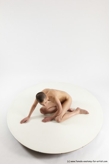 Nude Man White Slim Bald Sitting poses - ALL Sitting poses - on knees Multi angles poses Realistic