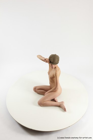 Nude Man White Slim Bald Sitting poses - ALL Sitting poses - on knees Multi angles poses Realistic