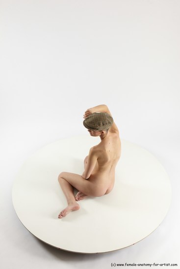 Nude Man White Slim Bald Sitting poses - ALL Sitting poses - on knees Multi angles poses Realistic