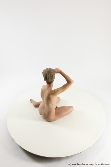 Nude Man White Slim Bald Sitting poses - ALL Sitting poses - on knees Multi angles poses Realistic