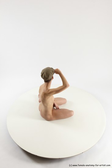 Nude Man White Slim Bald Sitting poses - ALL Sitting poses - on knees Multi angles poses Realistic