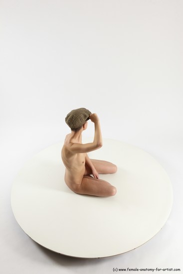 Nude Man White Slim Bald Sitting poses - ALL Sitting poses - on knees Multi angles poses Realistic