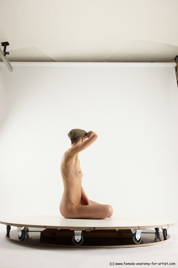 Nude Man White Slim Bald Sitting poses - ALL Sitting poses - on knees Multi angles poses Realistic