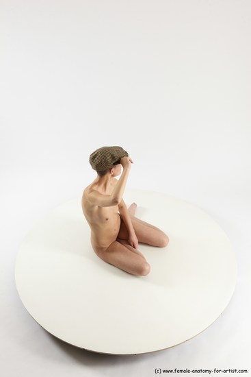 Nude Man White Slim Bald Sitting poses - ALL Sitting poses - on knees Multi angles poses Realistic