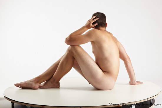 Nude Man White Sitting poses - simple Average Short Brown Sitting poses - ALL Realistic