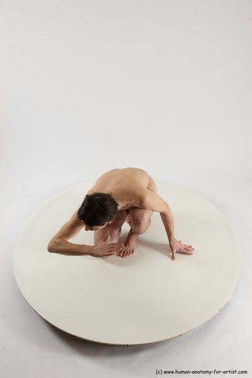 Nude Man White Slim Short Brown Sitting poses - ALL Sitting poses - on knees Multi angles poses Realistic